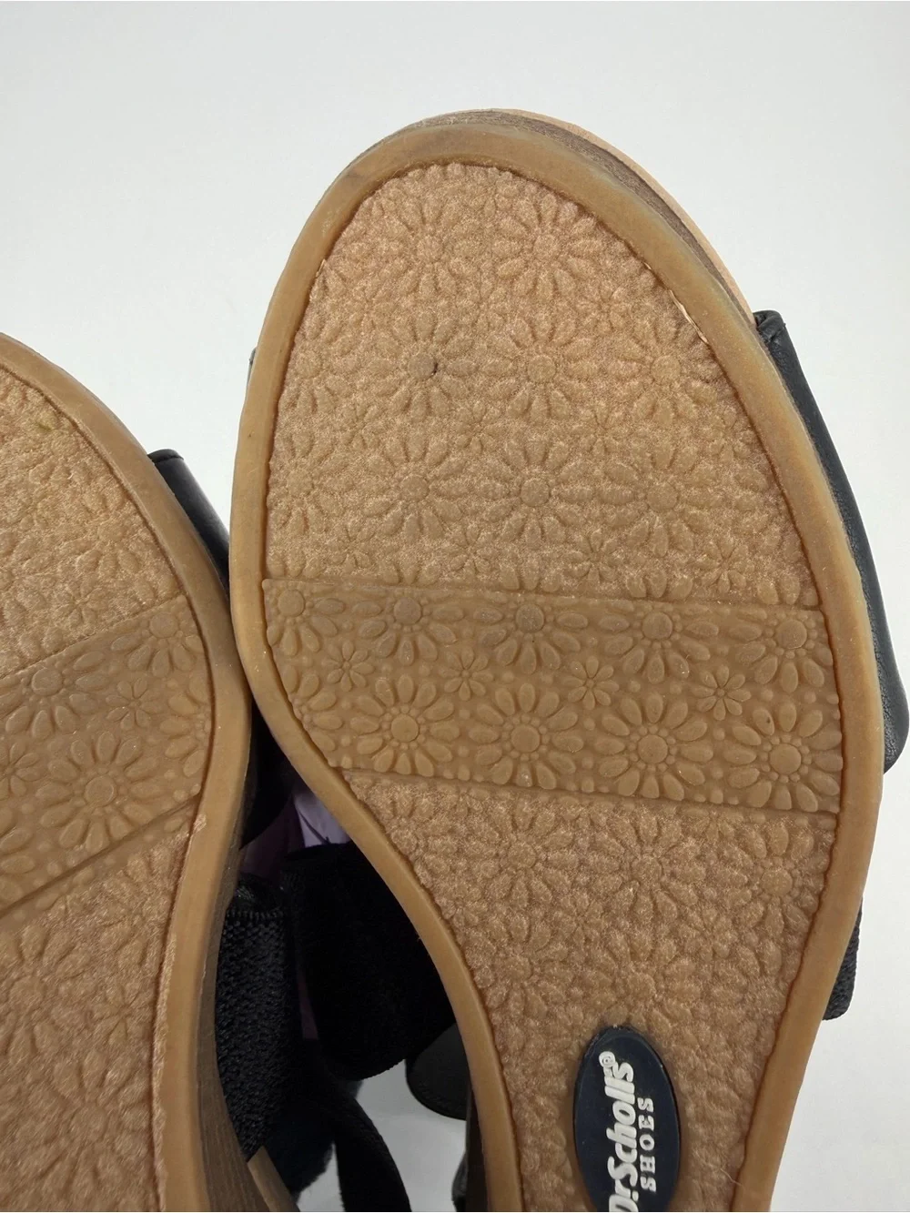 Dr. Scholls Barton-Band Wedge Sandals Black Faux Leather/Fabric Size 6M